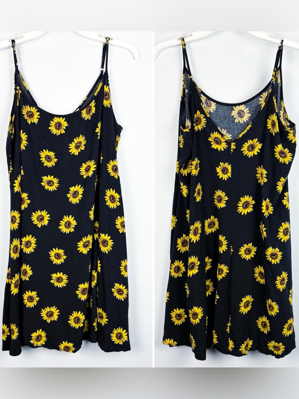 Sunflower Sundress Black & Yellow Floral Print Swing Casual Dress XL